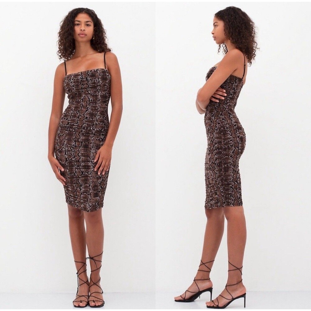 Babaton Aritzia Luxor Snake Print Ruched Bodycon Dress 0
